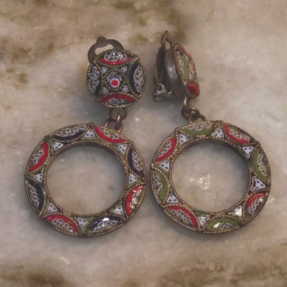 micro mosaic clip earring